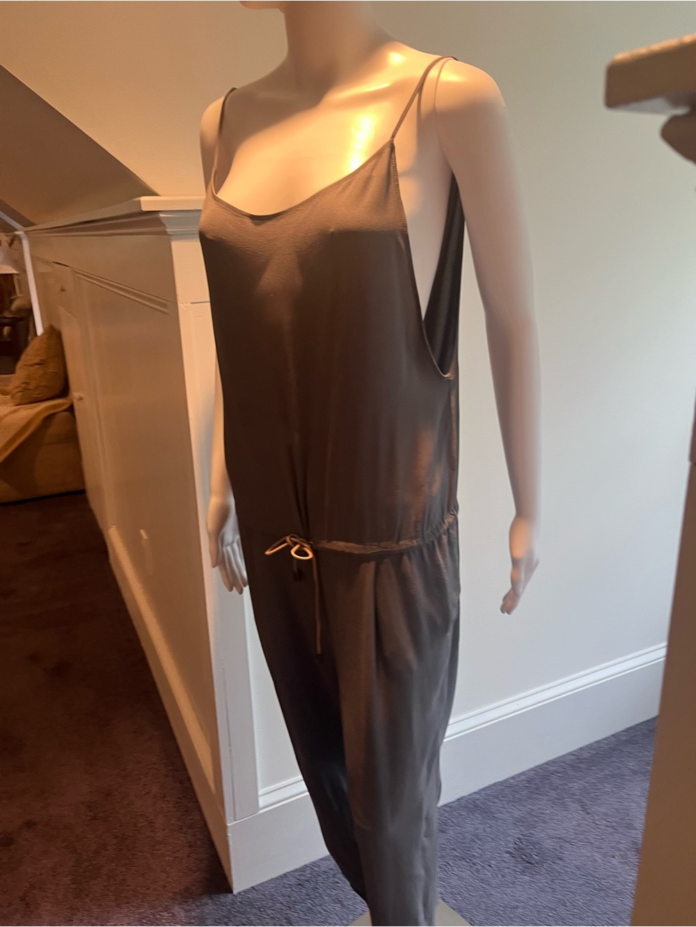 Brunello Cucinelli steel grey silk jumpsuit with leather waist tie - Picture 3 of 11